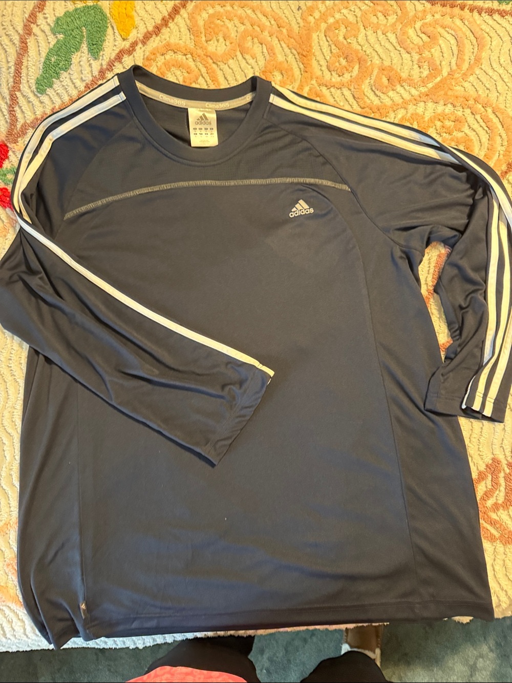 adidas Navy Long Sleeve Athletic Top with White Stripes xl